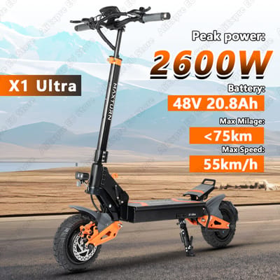 NONE X1 Ultra opvouwbare elektrische scooter voor volwassenen, 48V 20,8Ah lithiumbatterij, maximaal 75 km rijbereik, 10 inch band, slimme