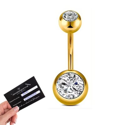 Navelpiercing chirurgisch staal Goud -12 mm - navelpiercings met 2 Zirkonia balletjes met steentje