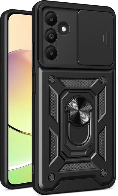 MobyDefend Hoesje - Geschikt voor Samsung Galaxy A15 - Pantsercase Met Draaibare Ring - Zwart