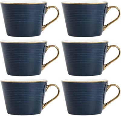 Homla - Renne Mok - Grote Koffiemok - Set van 6 - Theemok - Cappuccino Mok - Vaatwasser Bestendig - 450 ml - Keramiek - 15 x 12 x 9 cm - Donkerblauw