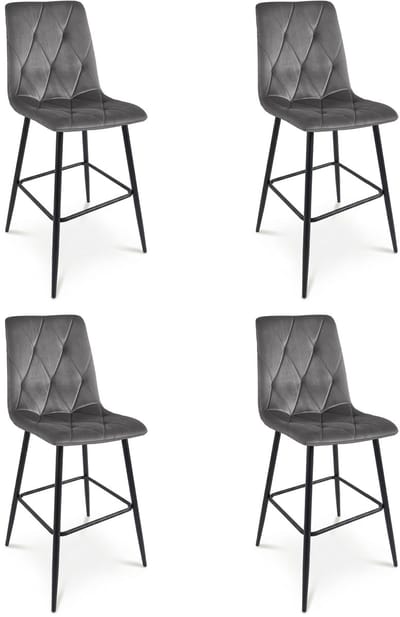 Set van 4 barkrukken LIBRA - Donkergrijs fluweel - Zwarte metalen poten - Modern design
