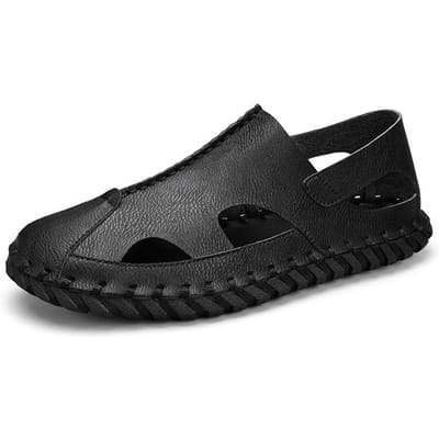 Pantoufles fermées pour hommes Été Mince Loisirs de plein air Sports Conduite Tendance Résistance à l'usure Fond souple Sandales de plage pour hommes 46 noir