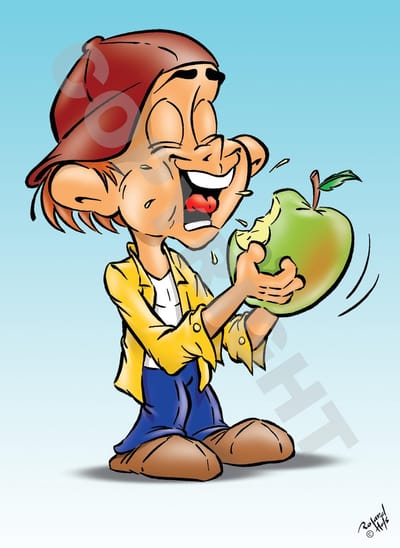 POSTER Cartoon - Tandarts, Mondhygiënist, Orthodontist - Appel - 42 x 59,4 cm (A2) door Roland Hols