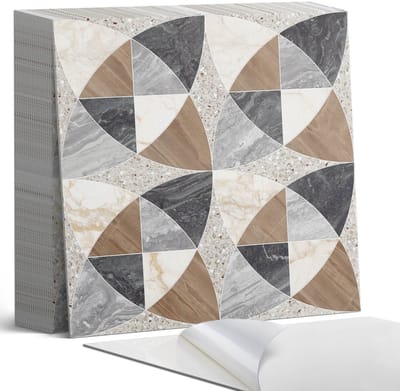 Coloray Plaktegels - Geometrisch tegelpatroon Zelfklevende Tegels - 20 cm x 20 cm - Grijs Plaktegels - 20 stuks - Vierkant PVC Tegels - Plaktegels Badkamer - Plaktegels Vloer - Vinyltegels Vloer Zelfklevend - Wandtegel Zelfklevend