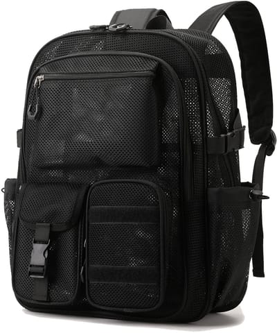 LISM-Rugzak van verdikt mesh, transparante schooltas, geschikt voor school, zwemmen en stranduitjes - zwart