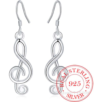 925 Sterling Zilveren Oorbel Koreaanse Vintage Muzieknoot Lange Hangende Oorbellen voor Vrouwen Verloving Bruiloft Sieraden white