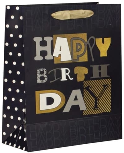 Cadeautas L - Verjaardag Happy Birthday - Luxe Geschenktas - Cadeauzak - Geschenkzak - Zwart/Goud - 32x26x12cm