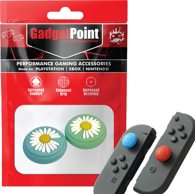 Gadgetpoint - Thumb Grips voor Nintendo Switch Joy-Con Controllers - Gaming Thumbgrips - Performance Anti-Slip Thumbsticks - Bescherming Accessoires - Bloemetjes - Blauw/Groen