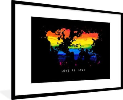 Poster in lijst - Fotolijst 120x80 cm - Posters - Wereldkaart - Pride - Liefde - Posterlijst zwart - Decoratie - Wanddecoratie woonkamer - Muurdecoratie slaapkamer