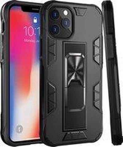 HB Hoesje Geschikt voor Apple iPhone 11 Pro Max Zwart - Magnetic Kickstand Armor Case