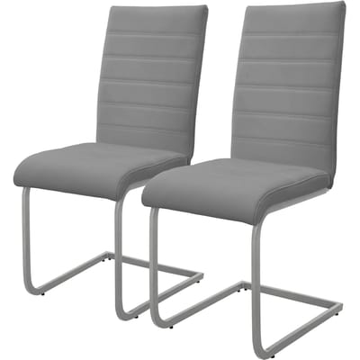 Set van 2 slede eetkamerstoelen met rugleuning grijs kunstleer bekleed ML-Design