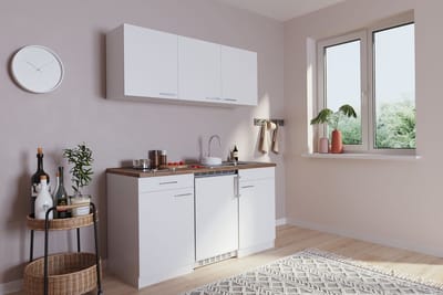 Goedkope keuken 150  cm - complete kleine keuken met apparatuur Luis - Wit/Wit - keramische kookplaat  - koelkast          - mini keuken - compacte keuken - keukenblok met apparatuur