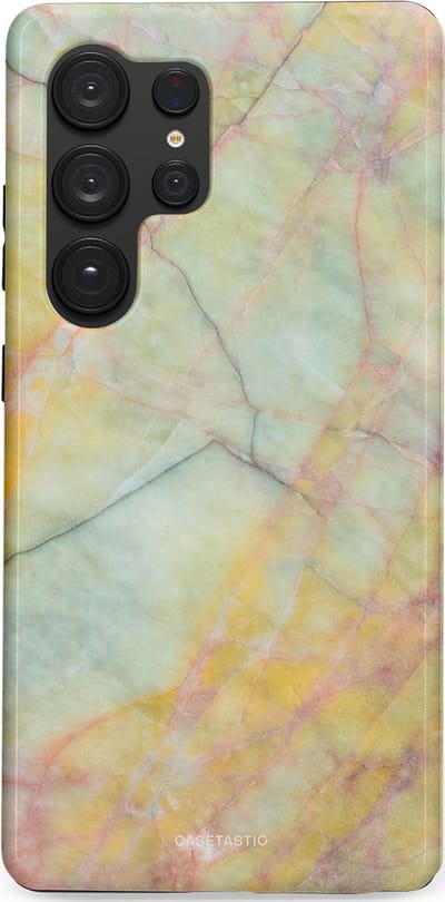 Casetastic hoesje geschikt voor Samsung Galaxy S25 Ultra - Dubbellaagse bescherming - Zomer Marmer - Fashion Case - Mintgroen Geel