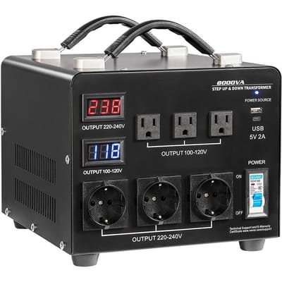 Spanning Automatische Converter Transformator, 6000VA, Heavy Duty Stap Omhoog/Omlaag Stroomtransformator, 110V naar 220V en 220V naar 110V, met 3 Amerikaanse Stopcontacten, 3 EU Stopcontacten,