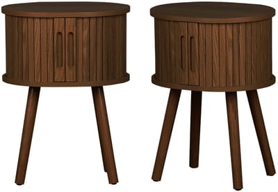 sweeek - Set van 2 ovale nachtkastjes met 2 schuifdeuren, gegroefd houteffect, l40 x b34 x h548cm