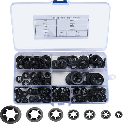 Allecto - Sluitringen Assortiment - Binnentand Snelsluiting - 340 Stuks - Zwart - Borgringen voor Diverse Maten - Geschikt voor M3/M4/M5/M6/M8/M10/M1