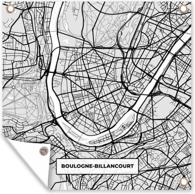 Tuin poster Boulogne-Billancourt - Plattegrond - Frankrijk - Kaart - Stadskaart - 200x200 cm - Tuindoek