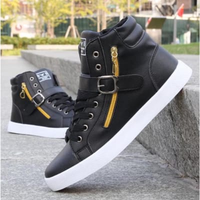 Hoge Kwaliteit Leer Heren Casual Schoenen Man Sneakers Hoge Top Sport Heren Schoenen Comfortabel Waterdicht Heren Laars Zapatillas Hombre 42 black