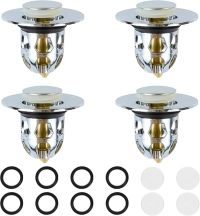 Wastafelstoppen Set - Universele Afvoerstop - Badkamer Keuken - Inclusief Afdichtingen - 34 tot 40 mm - Zilverkleurig