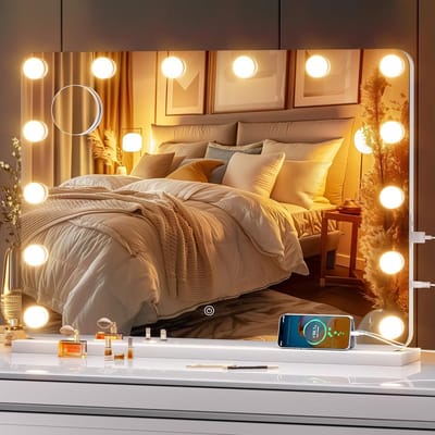 Hollywood Make-up Spiegel - Verlichte Spiegel - Make-up Aanbrengen - 14 Dimbare LED Lampen - 70 x 50 cm - Wit