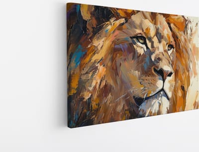 Saammp Canvas Schilderij - Leeuw - Abstract - Afrika - Kinderkamer - Kleurrijk - penseelstreken - 45x30 - Foto op canvas - Wanddecoratie - Muurdecoratie Woonkamer - Slaapkamer decoratie - Canvas Print