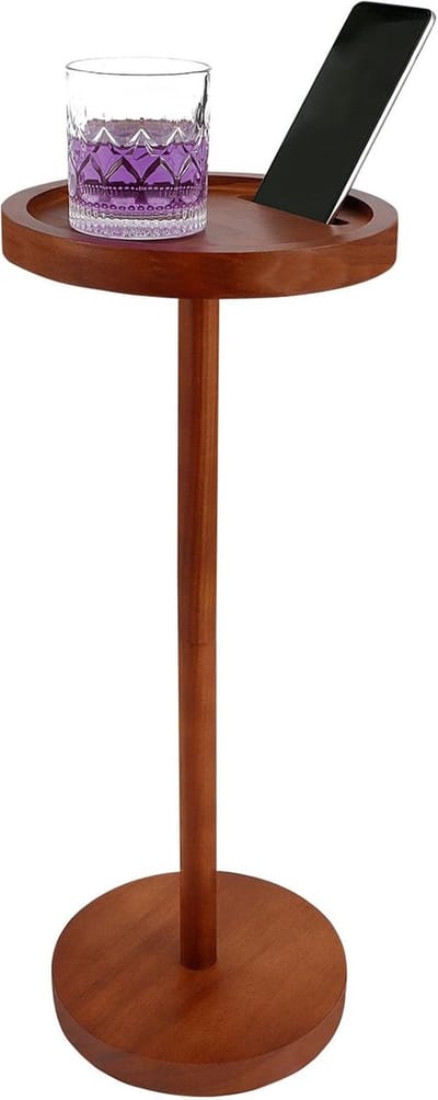 Sokkel Bijzettafel, houten tafelblad, verzwaarde basisdranktafel, duurzame sokkel voor kleine ruimtes, met telefoonhouder voor de thuisruimte