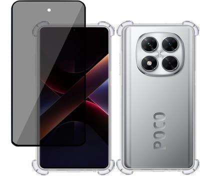 TechNow Hoesje + Privé Screenprotector geschikt voor Poco X7 – Privacy Tempered Glass - Case Transparant