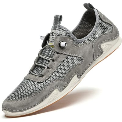 Zomer Mesh Ademende Casual Leren Schoenen Heren Echt Leer Zomer Heren Mesh Zachte Zool Trendy Beanie Schoenen Lazy Casual Schoenen 44 grijze kleur