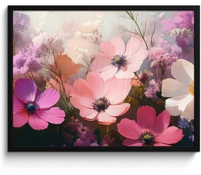 Poster in lijst - Fotolijst 70x50 cm - Posters - Bloemen - Kleurrijk - Bloei - Posterlijst zwart - Decoratie - Wanddecoratie woonkamer - Muurdecoratie slaapkamer