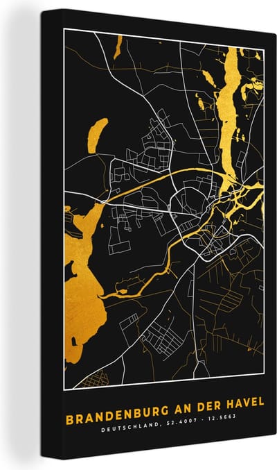 Canvas Schilderij Brandenburg An Der Havel - Stadskaart - Kaart - Plattegrond - Goud - Duitsland - 20x30 cm - Wanddecoratie