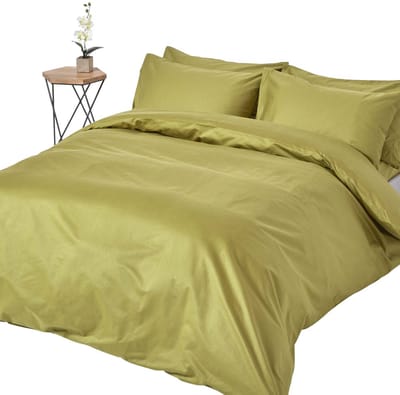Homescapes Luxe Satijn Dekbedovertrek 135/140x200 cm – Eenpersoons – Olijfgroen – 100% Egyptisch Katoen – Draaddichtheid 1000