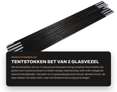 Dailygoods- Tentstokken Set van 2 - Glasvezel - Opvouwbaar - Duurzaam - Flexibel - Ideaal voor Kamperen - Tentpalen