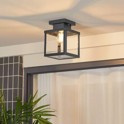 Lindby - plafondlamp - 1licht - Roestvrij staal, glas - H: 22 cm - E27 - zwart, transparant