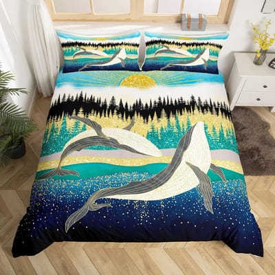 Walvis Dekbedovertrek Twin Maat Oceaan Thema Beddengoed Set Voor KinderenNautische Zeil Dekbed Set Oceaan Dekbed Set Oceaan Decoratie 3 Delen EU Double(200*200cm)3pcs