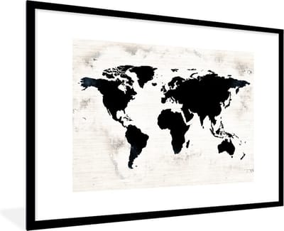 Fotolijst incl. Poster - Wereldkaart - Zwart - Hout - 120x80 cm - Posterlijst