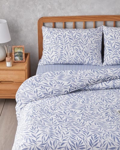 English Home Leaf Dream Dekbedovertrek Eenpersoons 160x220 cm – Incl. Laken 160x230 cm & Kussensloop – Makkelijk te Strijken – Blauw