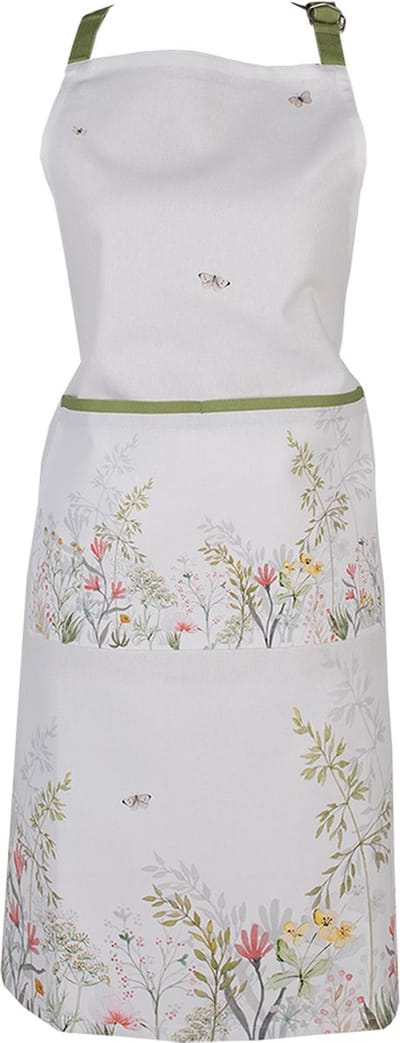 Clayre & Eef Keukenschort 70x85 cm Wit Katoen Bloemen