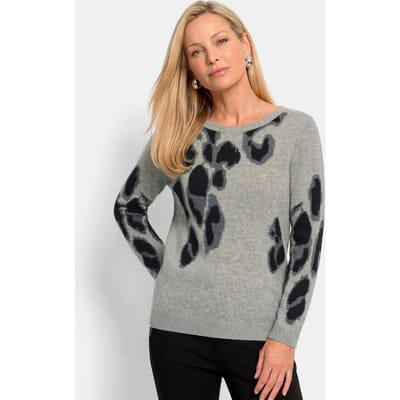 Pullover van kasjmier, in luipaardlook - grijs / gedess. - Gr. 40 van Goldner Fashion