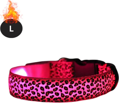 Bovista Lichtgevende Halsband - Verlichte Halsband - Lichtgevend - Hond - Kat - Lampje - Hondenhalsband Led - Oplaadbaar - Panter - Roze - L