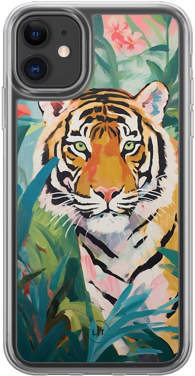 Hoesje geschikt voor iPhone 11 - Tijger in de jungle - 2in1 backcover - Print / Illustratie - Multi - Leuke Telefoonhoesjes
