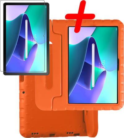 Hoesje Geschikt voor Lenovo Tab M10 Plus (3e / 3rd Generatie) - Met Screenprotector - Kinderhoes Shockproof Bumper - Kidsproof Case - Tablet Hoes - Kinder Hoes Cover - Oranje
