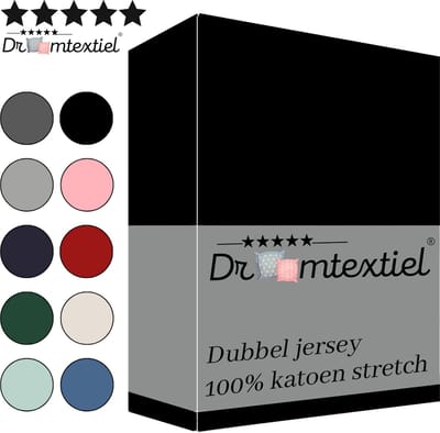 Droomtextiel Dubbel Jersey Hoeslaken Zwart Eenpersoons 90x200 cm - 100% Katoen - Hoge Hoek - Heerlijk Zacht - Strijkvrij - Rondom elastiek - Stretch - Dubbel Dikke Kwaliteit