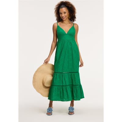 Shiwi Jasmin Dress Embro Broderie Green Size: XS | Maxi Dresses Outlet | Dames | Groen