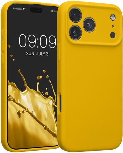 kwmobile telefoonhoesje geschikt voor Apple iPhone 17 Pro Max - TPU backcover met siliconen coating - Smartphone case in stralend geel
