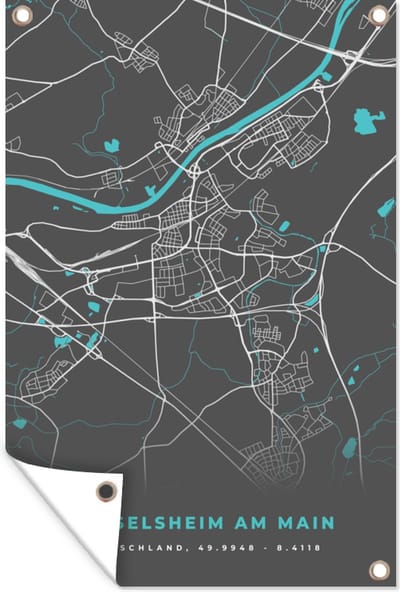 Muurdecoratie Blauw – Duitsland – Plattegrond – Stadskaart – Kaart – Rüsselsheim am Main - 120x180 cm - Tuinposter - Tuindoek