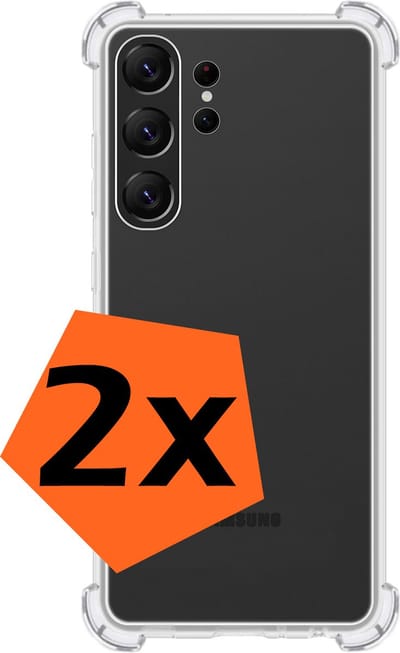 Hoes - 2 Stuks - Geschikt voor Samsung Galaxy S23 Ultra - Sterk & Shockproof - Siliconen Case - Back Cover - Telefoon Hoesje Shock Proof - Transparant