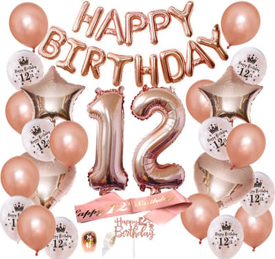 Joya Party® 12 Jaar Verjaardag Versiering | Roségoud | Versiering Verjaardag | Feestversiering | Feestpakketten | Feestversiering Pakketten