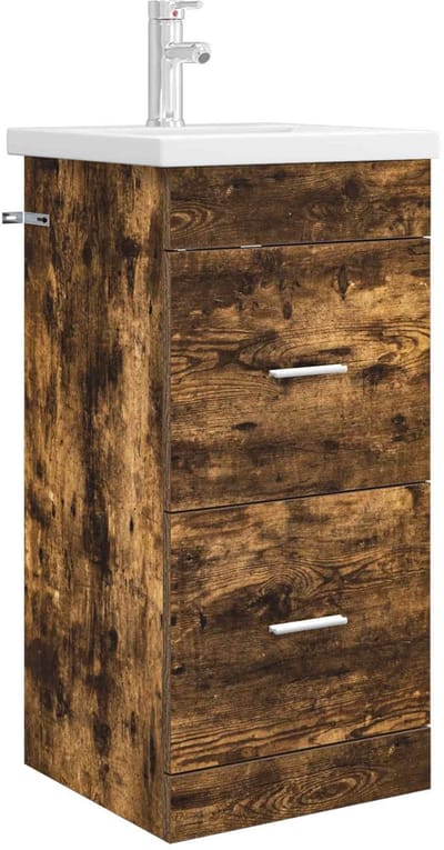 vidaXL - Badkamer - Vanity - met - Wastafel - Gerookt - eiken - 42 - x - 40 - x - 84,5 - cm