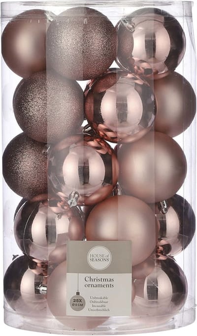 Onbreekbare kunststof kerstballen lichtroze 25x stuks - Roze kerstballen 8 cm - Kerstboomversiering
