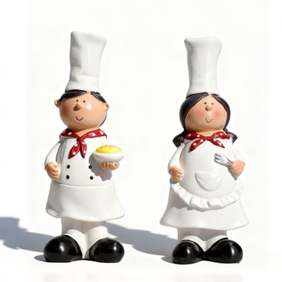 Dailygoods- Kok Sculptuur 2 Stuks - Chef-Kok Figuren - Keukendecoratie - Hars Beeldhouwwerken - 16,2/16,8 cm - Decoratie voor Woonkamer/Kantoor - Kookfiguur